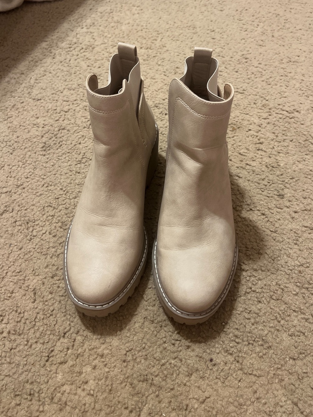 Macy's Cream Leather Chelsea Lug Ankle Boots